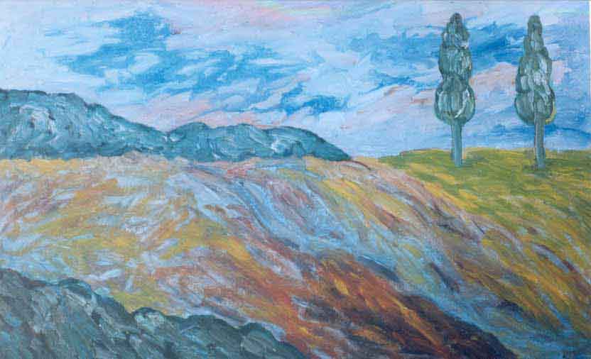 paisaje con cipreses 77x47 cm